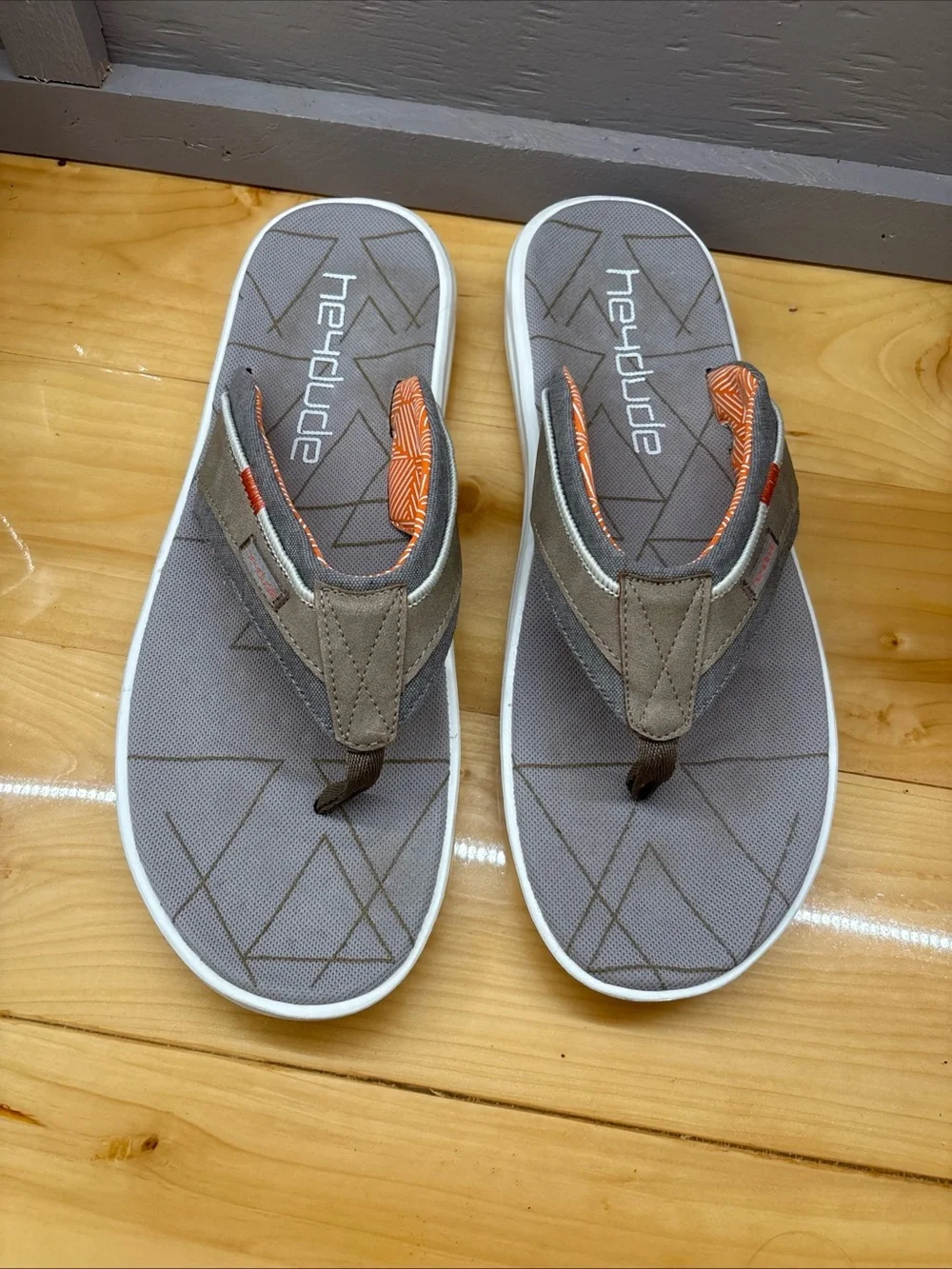 Hey Dude Men's Gray Sandals with Orange Lining